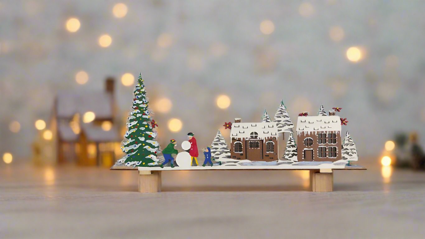 Wooded hand painted christmas village scene, laser cut