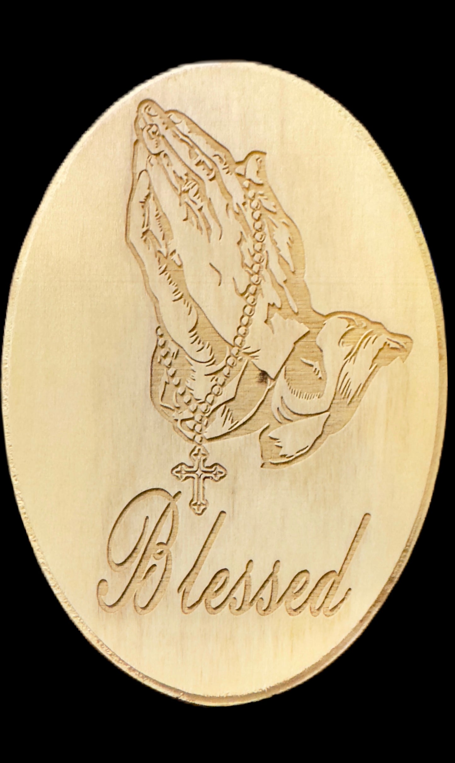 Christian Decor Praying Hands Blessed Custom Engraved Wooden Wall hanging sign