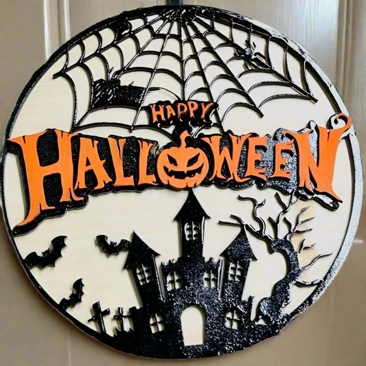 8" Precision Laser Cut, multiple layers Hallowing Door / Wall Hanger - Hand Painted